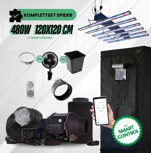 Growbox Komplettset SPIDER 480W 120x120cm Smart-Control